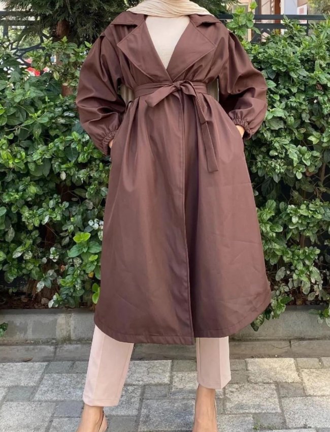 Kahverengi Kemerli Trenckot