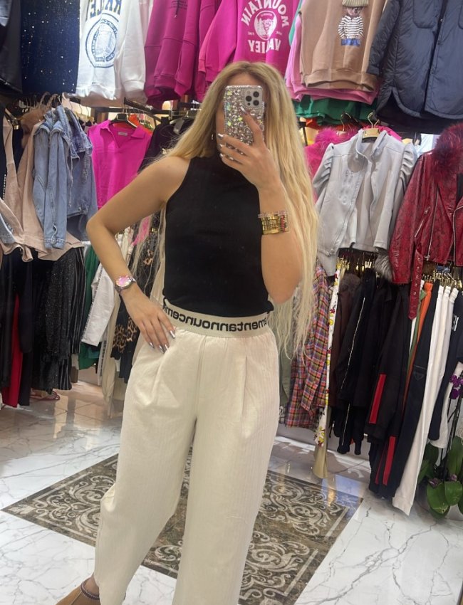 Keten Beli Yazılı Pantolon