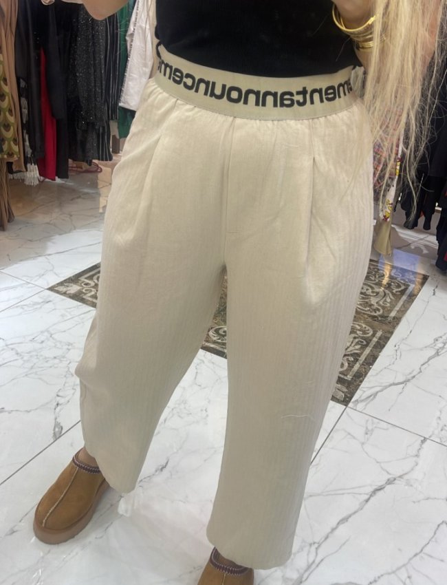 Keten Beli Yazılı Pantolon