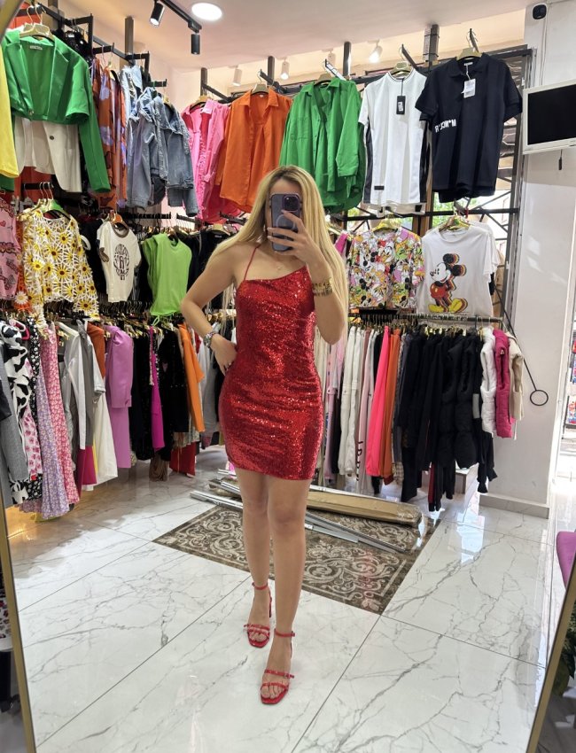 Kırmızı Payetli Elbise