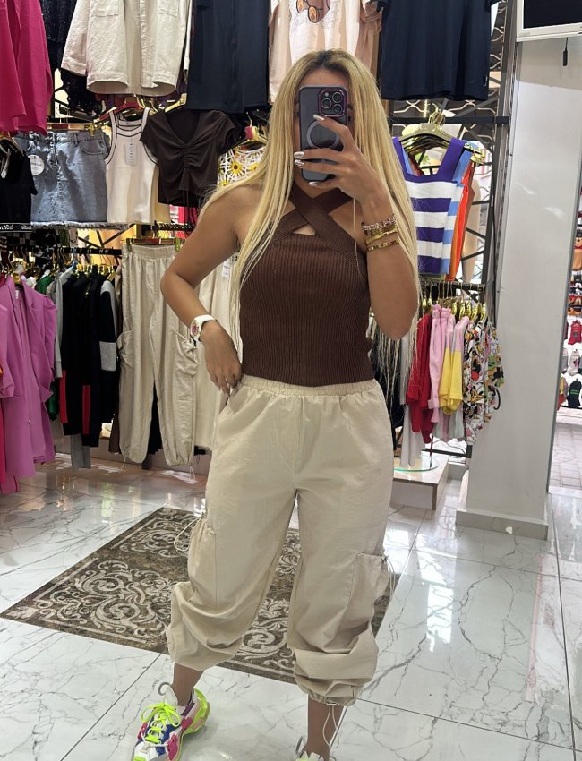 Krem Paraşüt Pantolon