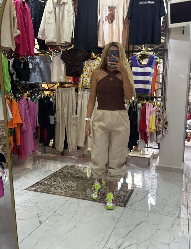 Krem Paraşüt Pantolon