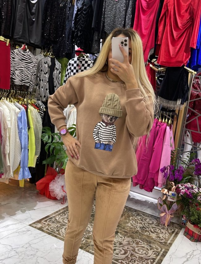Şapkalı Teddy Sweatshirt