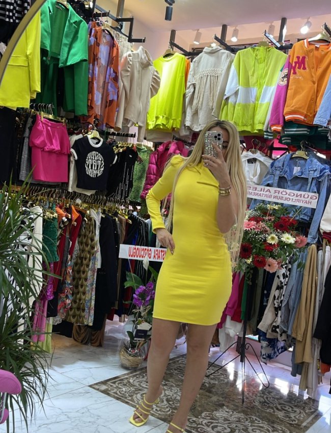 Sari Tek Kollu Elbise