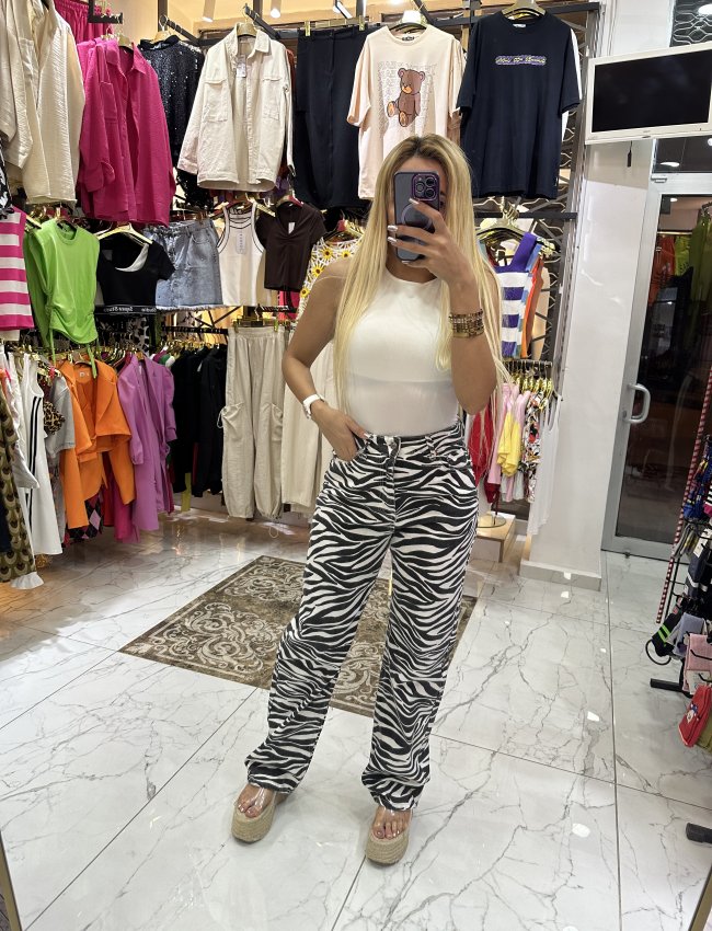Zebra Desenli Jean