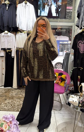 Kahverengi leopar Ithal bluz