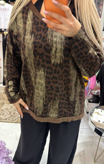 Kahverengi leopar Ithal bluz