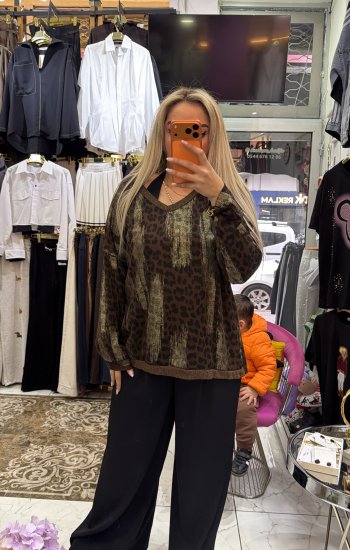 Kahverengi leopar Ithal bluz