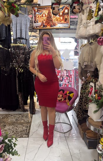 Kirmizi Kurt Detayli elbise