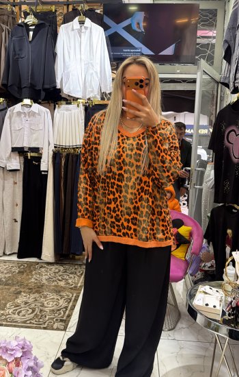 Turuncu leopar ithal kazak