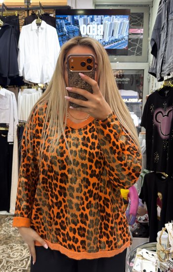 Turuncu leopar ithal kazak